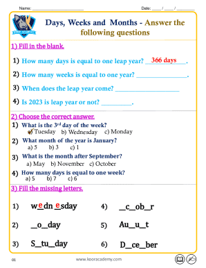 Days Weeks and Months Worksheet
