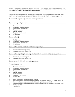 Dutch Alcohol and Hospitality License Amendment Application