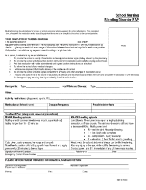 School Bleeding Disorder Medication Consent Form