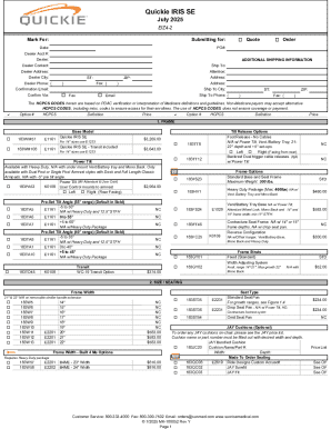 Quickie IRIS SE Order Form