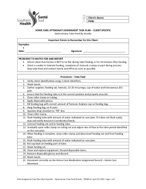 Home Care Attendant Assignment Task Plan