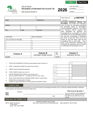 City of Dublin Estimated Income Tax Declaration