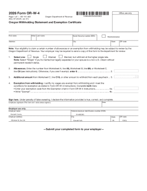 Oregon Withholding Statement and Exemption Certificate