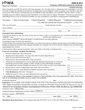 Iowa W-4 Employee Withholding Allowance Certificate