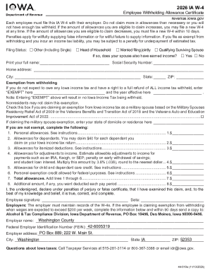 Iowa W-4 Employee Withholding Allowance Certificate