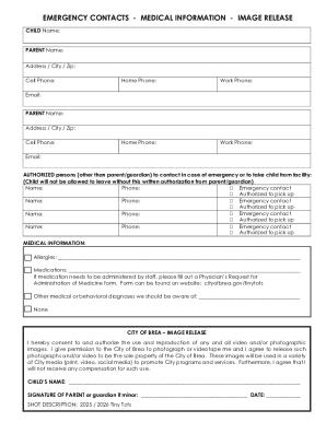 Child Emergency Contact and Medical Information Form