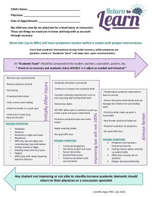 Concussion Recovery Academic Plan