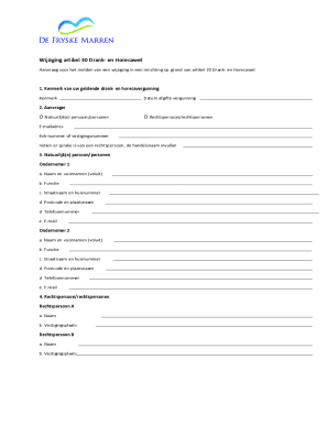 Dutch Alcohol and Hospitality Act Article 30 Change Request Form