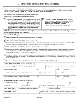 California Death Record Application