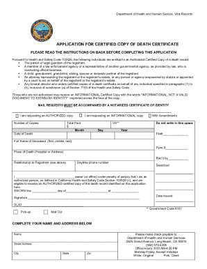 California Death Certificate Application