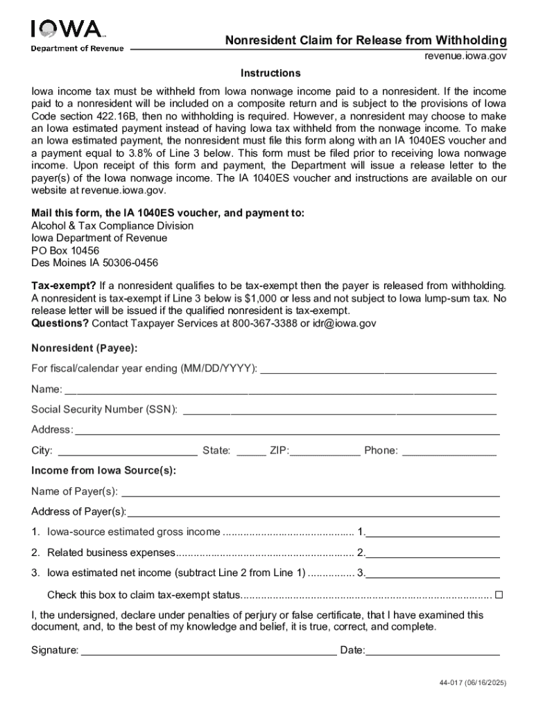 Iowa Form 44 017BFill Out Printable PDF Forms Online Preview on Page 1