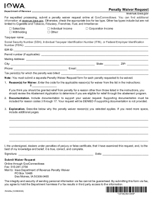 Iowa Penalty Waiver Request Form