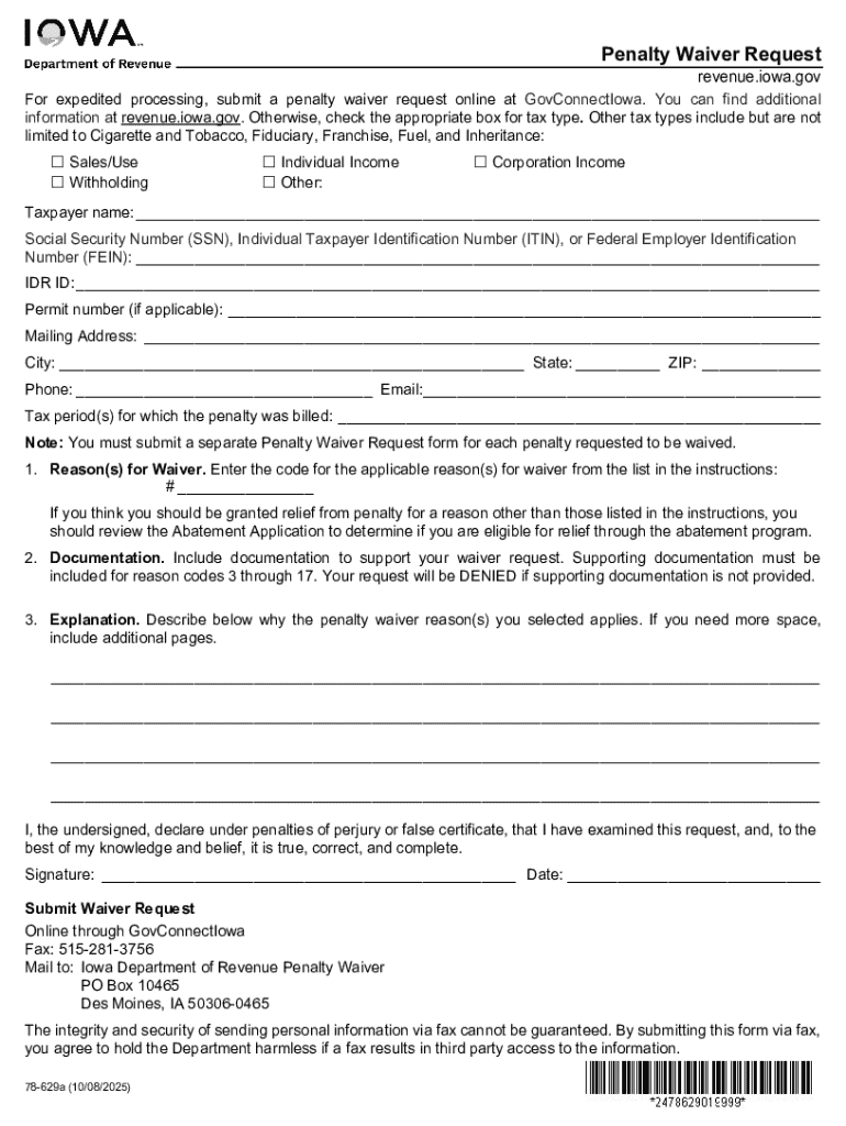 Iowa penalty waiver request: Fill out and sign online Preview on Page 1