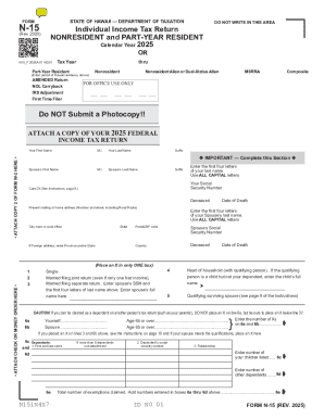 Hawaii N-15 Nonresident and Part-Year Resident Income Tax Return