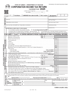 Hawaii Form N-30 Corporation Income Tax Return