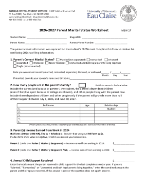 2026-2027 Parent Marital Status Worksheet