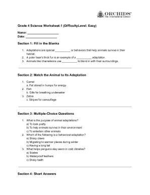Grade 4 Science Worksheet