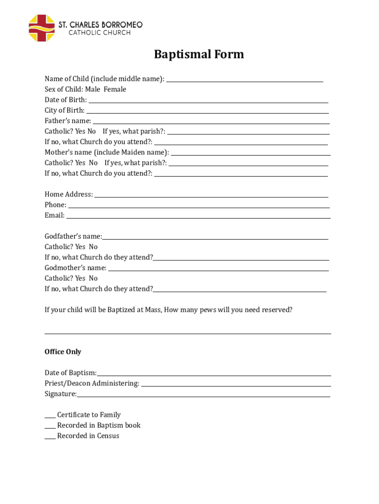 Baptismal Form - Blank Fillable Template | Fill Out, Print & Download ...