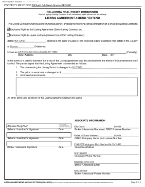 Oklahoma Listing Agreement Amend/Extend