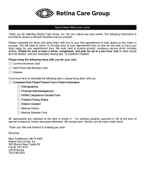 New Patient Welcome Letter