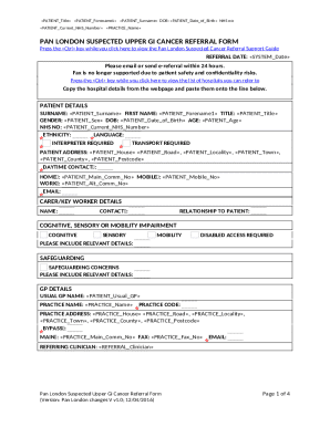 Pan London Suspected Upper GI Cancer Referral Form