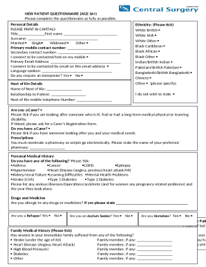 New Patient Questionnaire Form