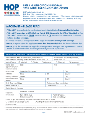 PSERS Health Options Program Initial Enrollment Application