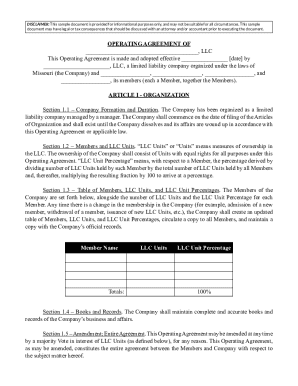 Missouri Multi-Member LLC Operating Agreement