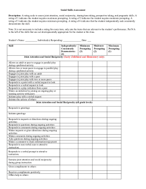 Social Skills Assessment Form