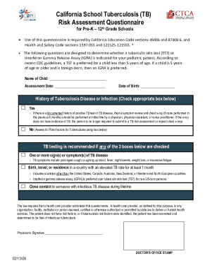 California School Tuberculosis Risk Assessment Questionnaire