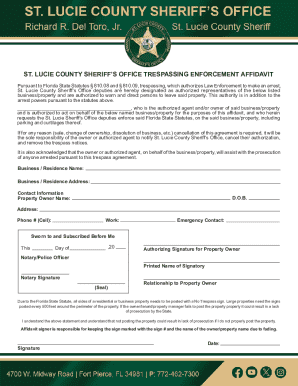 Trespassing Enforcement Affidavit