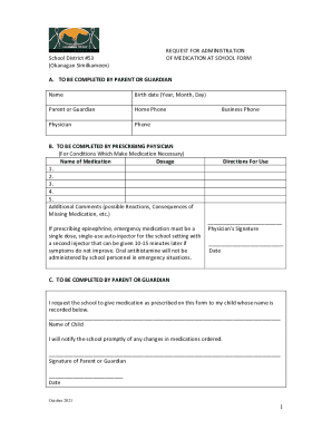 School Medication Administration Form