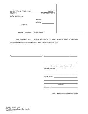 Florida Proof of Service of Inventory