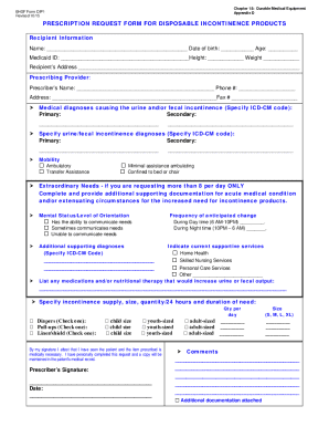 Prescription Request Form for Disposable Incontinence Products