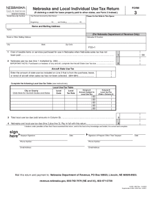Nebraska and Local Individual Use Tax Return Form 3