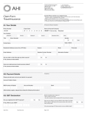 AHI Travel Insurance Claim Form
