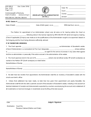 Kentucky Order Appointing Administrator