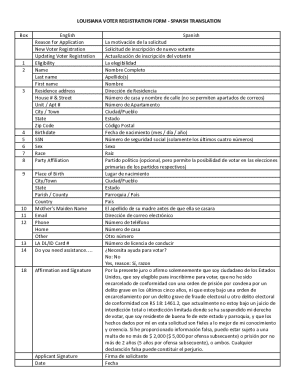 Louisiana Voter Registration Form - Spanish Translation