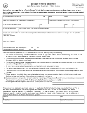 Idaho Salvage Vehicle Statement