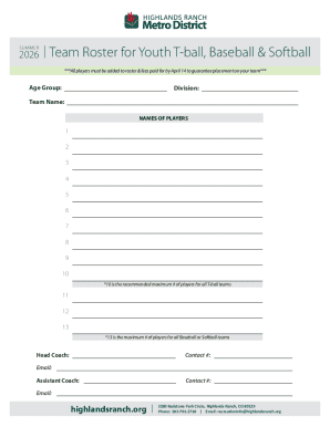 Summer 2026 Youth Sports Team Roster