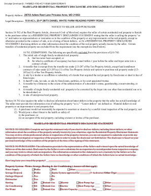 Maryland Residential Property Disclosure Statement
