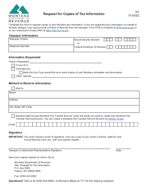 Montana Request for Copies of Tax Information