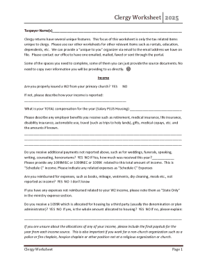 Clergy Tax Worksheet 2025