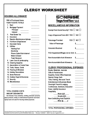 Clergy Housing Allowance Worksheet