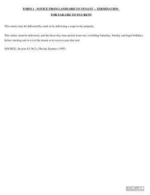 Florida Notice from Landlord to Tenant for Failure to Pay Rent