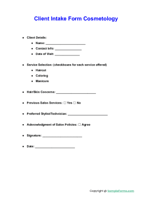 Client Intake Form Cosmetology