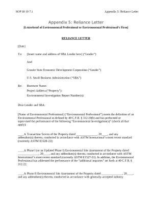 Reliance Letter for Environmental Investigation