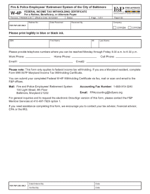 W-4P Federal Income Tax Withholding Certificate
