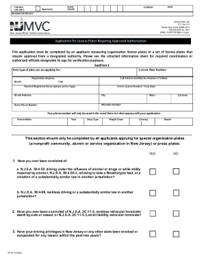 New Jersey License Plate Application