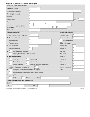 2025 Sub-S Corporation General Information Form